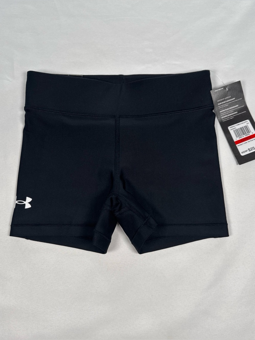 Under Armour HeatGear Armour Mid Rise Shorty Shorts Women’s XS Black Solid Logo